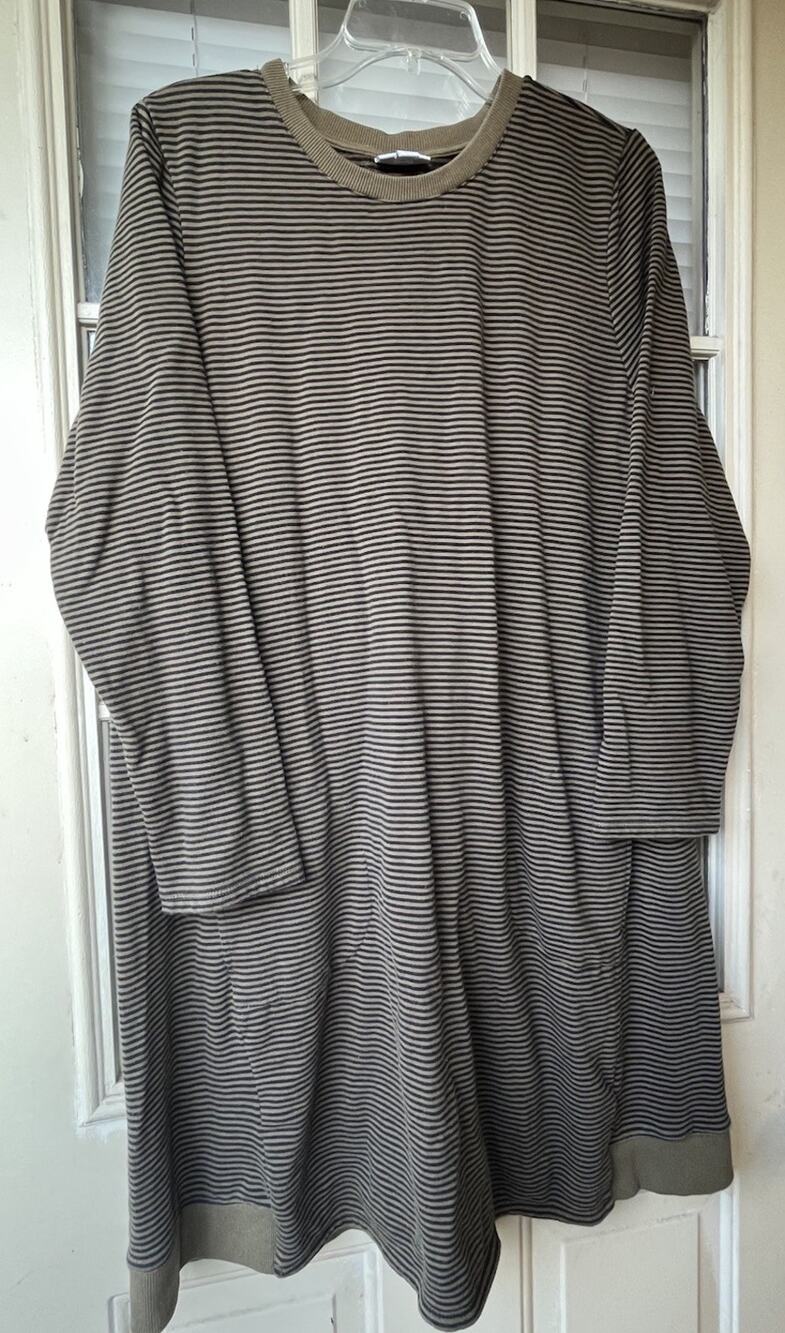 J. Jill Striped Pullover Sweatshirt Dress Knit Black Olive Green Size XL